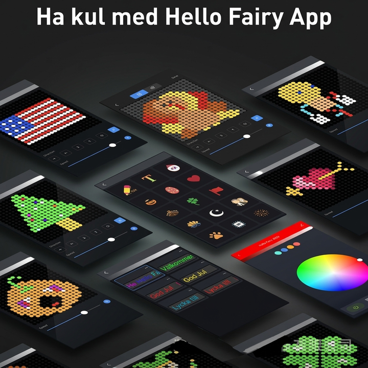 Appstyrning för att välja färger, ljuseffekter och egna motiv
